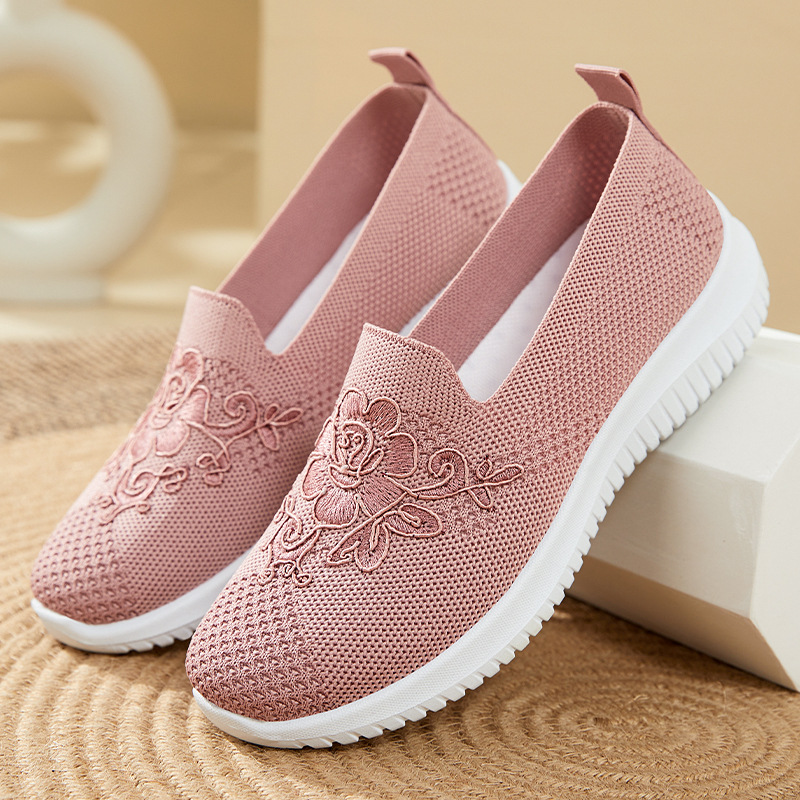 Embellish Knit - Çiçek Nakışlı Örgü Fileli Slip-On Ayakkabılar