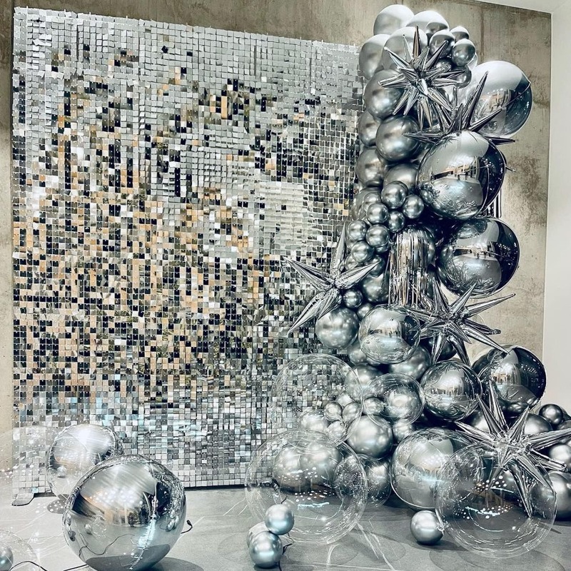 Sequin Fabric Panel - 12/16/18/24 adet ışıltılı duvar fonları gümüş
