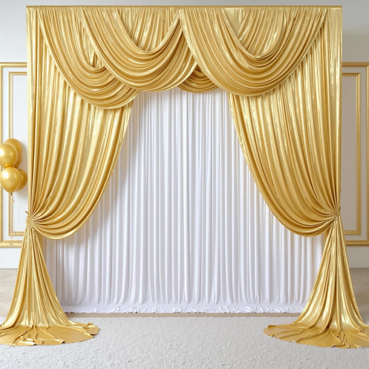 Sequin Fabric Panel - 2.3x7FT Kırışmaz Simli 1 Panel Altın