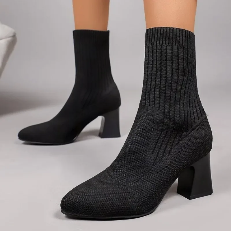 Embellish Knit - Moda Bayan Örme Çorap Botları Sivri